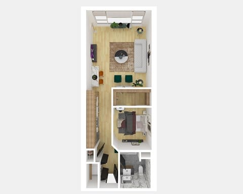 Floor plan for 1 bed, 1 bath, 763 sqft